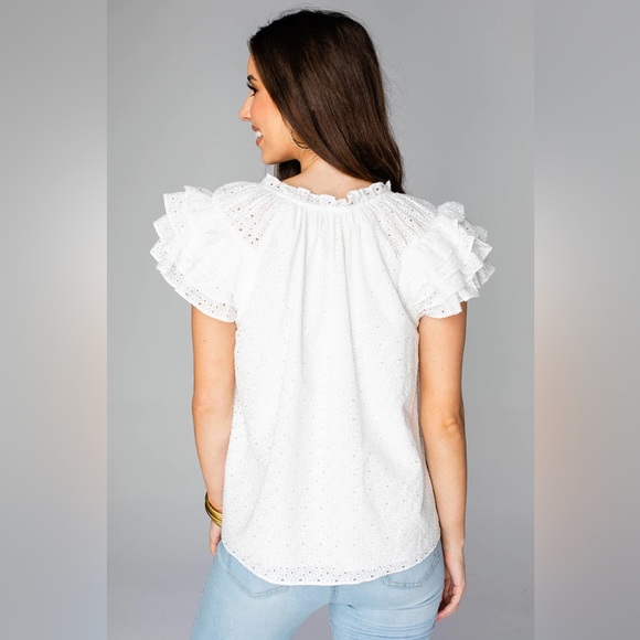 Shop Buddy Love Carla Ruffle White Eyelet Top Sz M - Picture 4 of 10